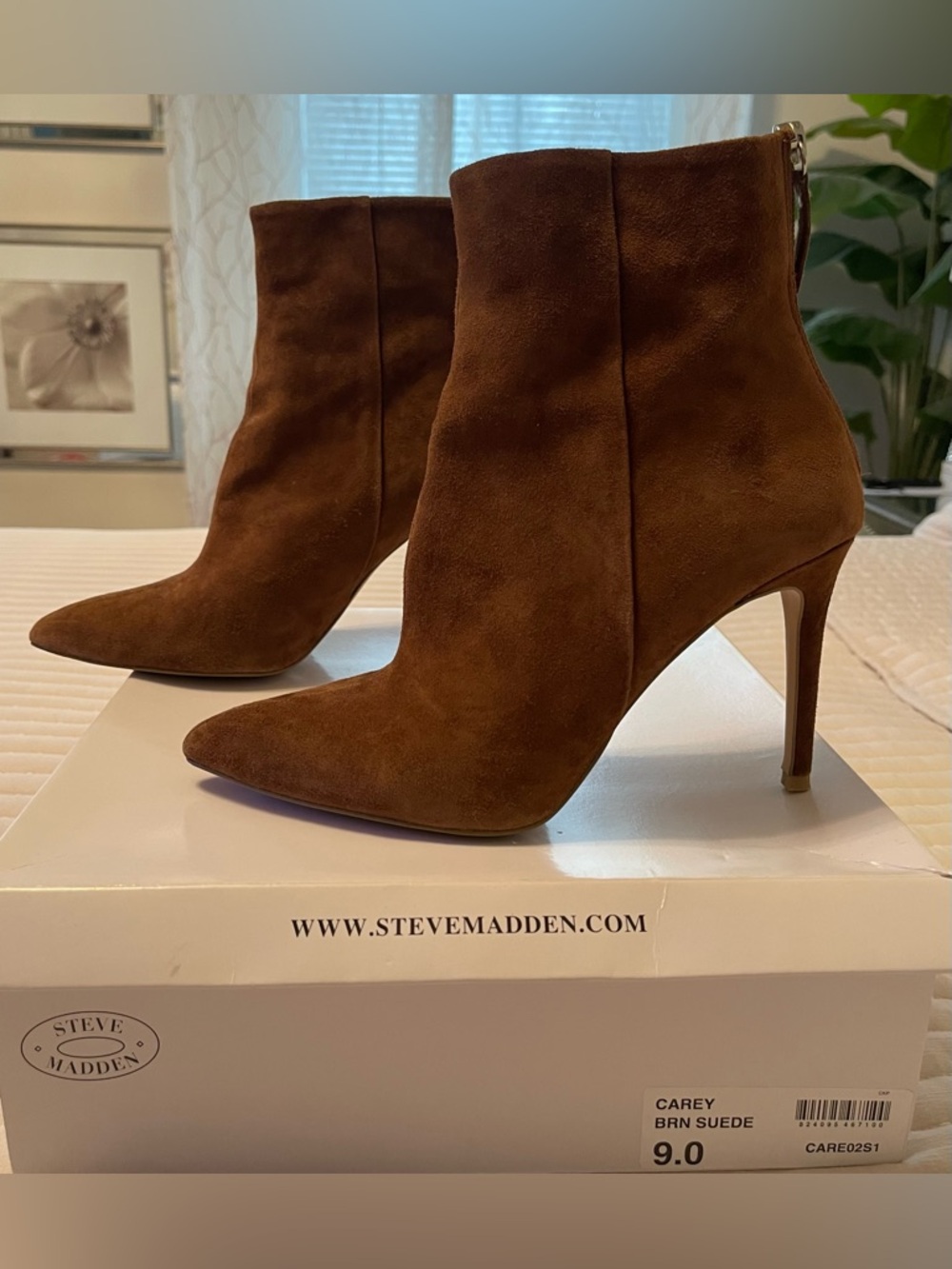 Steve Madden Brown Suede Pointed-Toe Stiletto Ankle Boots